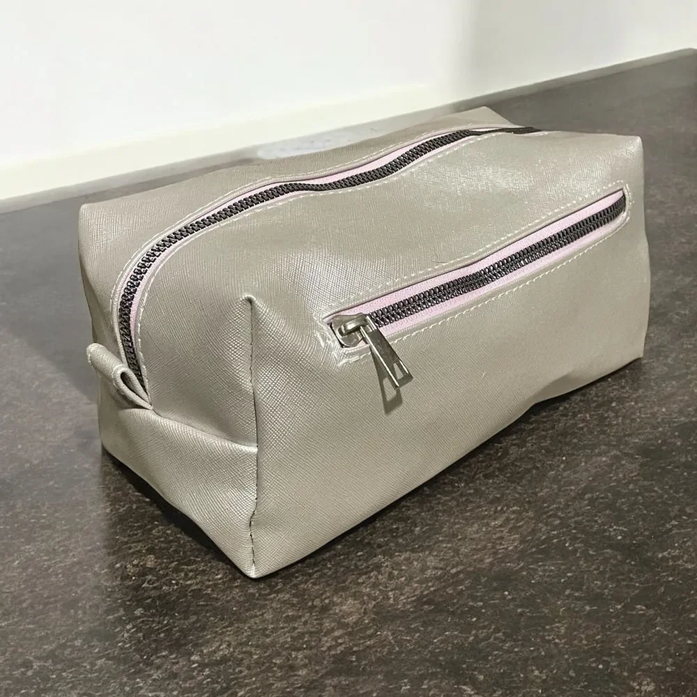 Rae Dunn Beauty Bag Metallic Pink Zip Cosmetic Travel Case NWT